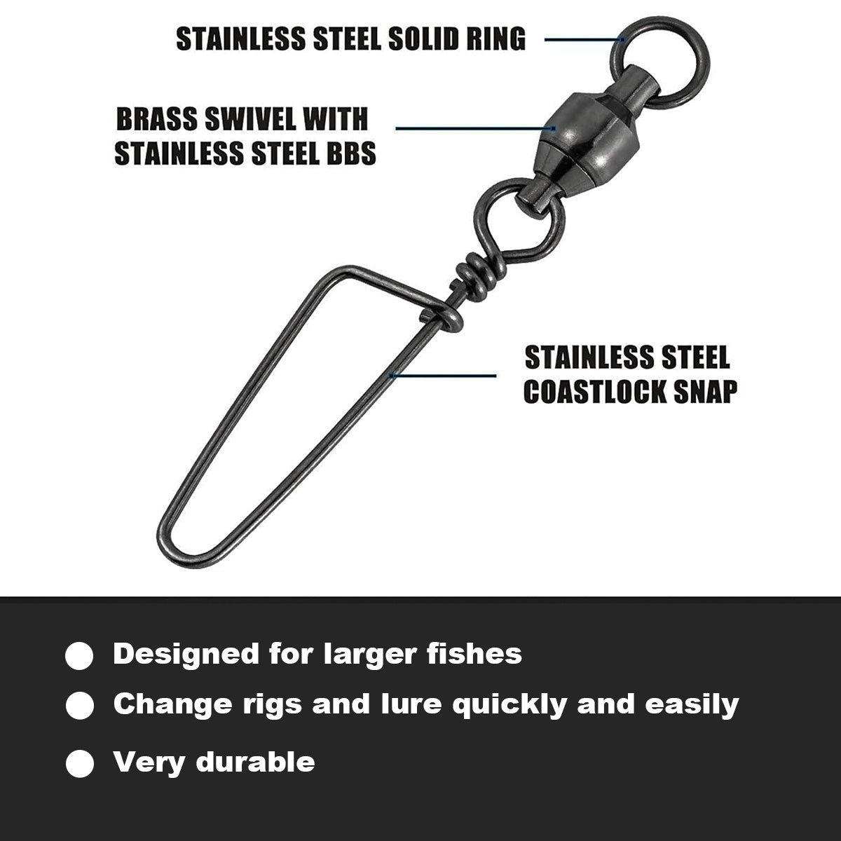 Black Ball Bearing Coastlock Snap Swivel