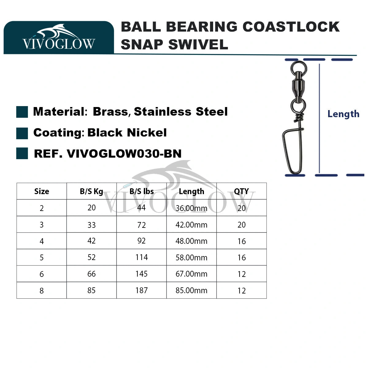 Black Ball Bearing Coastlock Snap Swivel