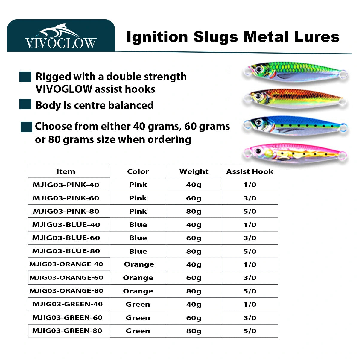 Metal Lures Glow Saltwater Fishing Lures 40g 60g 80g